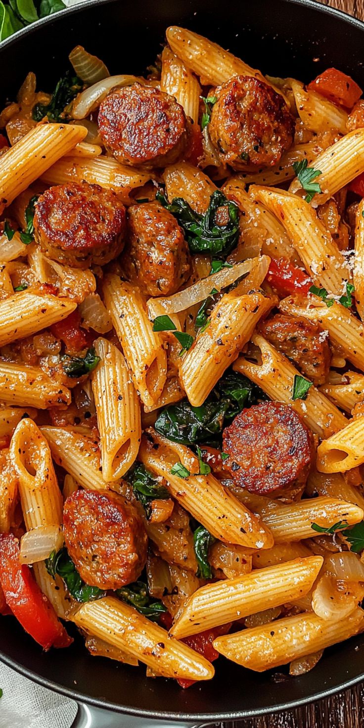 Pasta with sausages on a plate